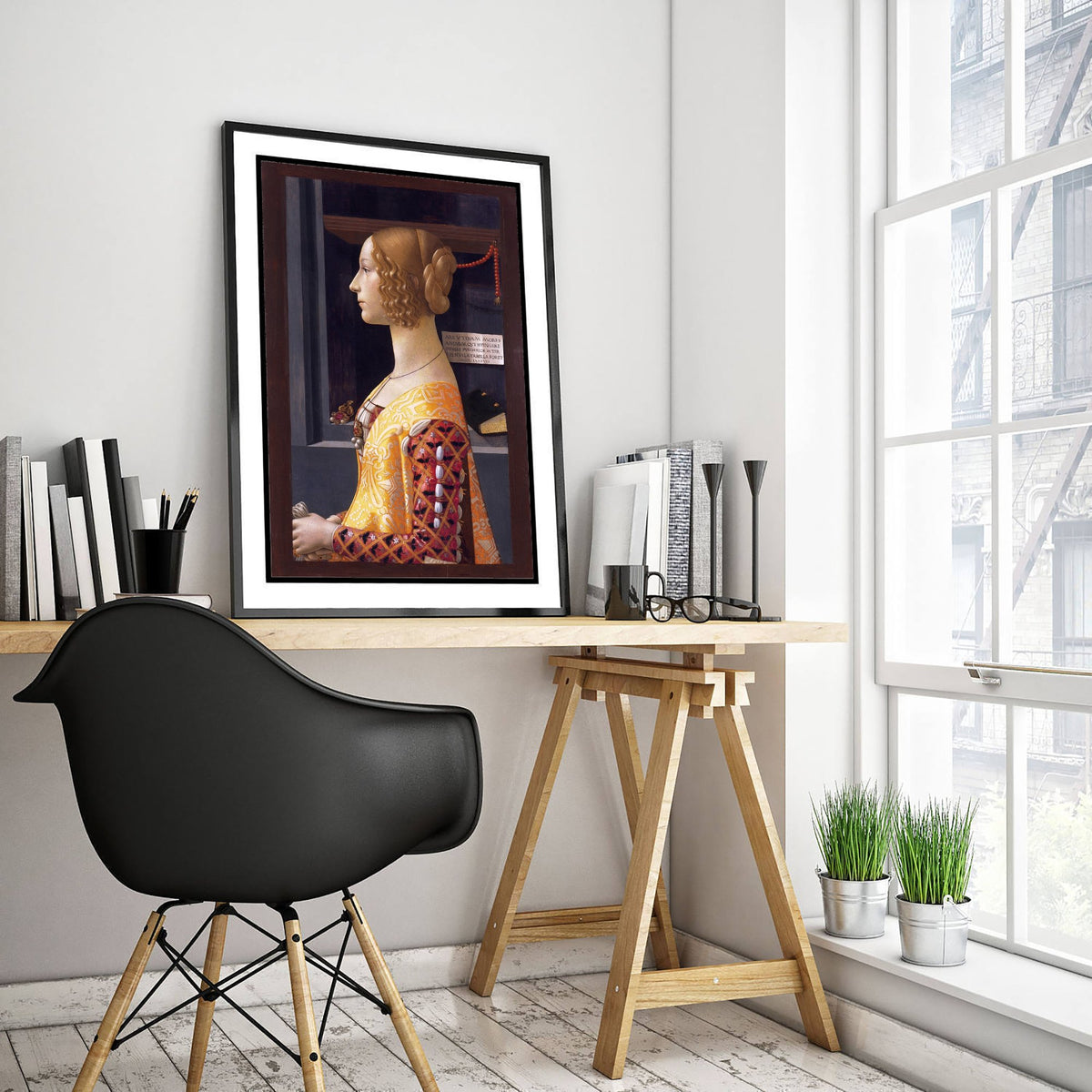 Domenico Ghirlandaio - Portrait of Giovanna Tornabuoni (1488) - Classic Painting Art Print - Renaissance Lady Gold Brocade Profile Poster