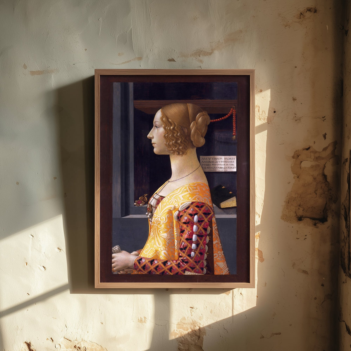 Domenico Ghirlandaio - Portrait of Giovanna Tornabuoni (1488) - Classic Painting Art Print - Renaissance Lady Gold Brocade Profile Poster