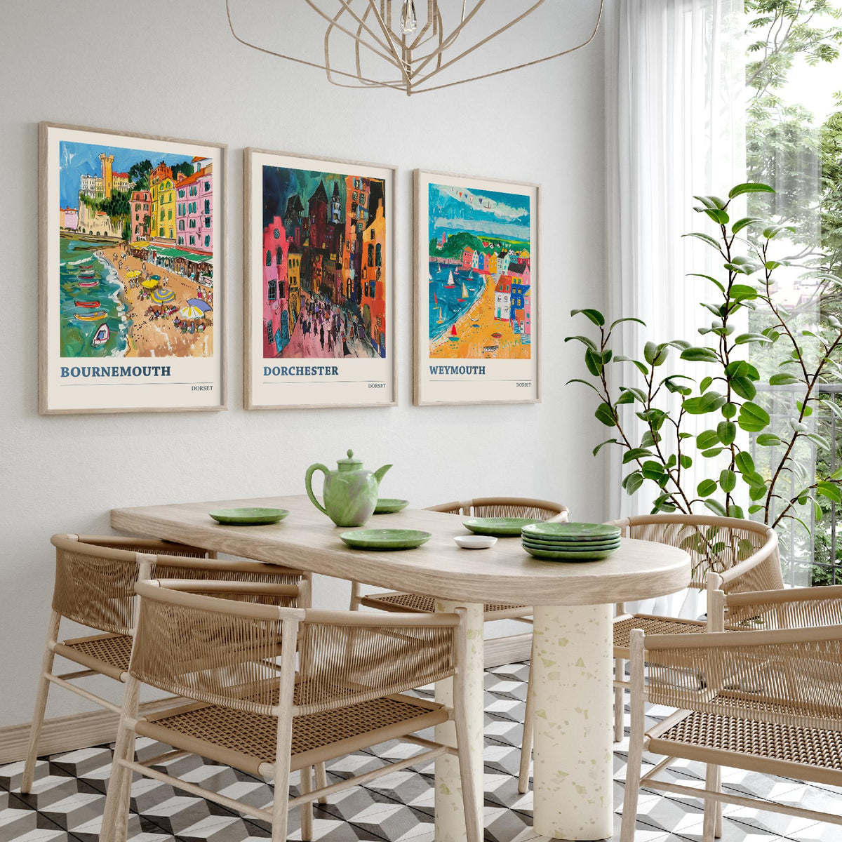 Dorset Set of Three Prints V2 | Bournemouth Dorchester Weymouth | Bold Expressive Coastal Travel Painting Wall Poster