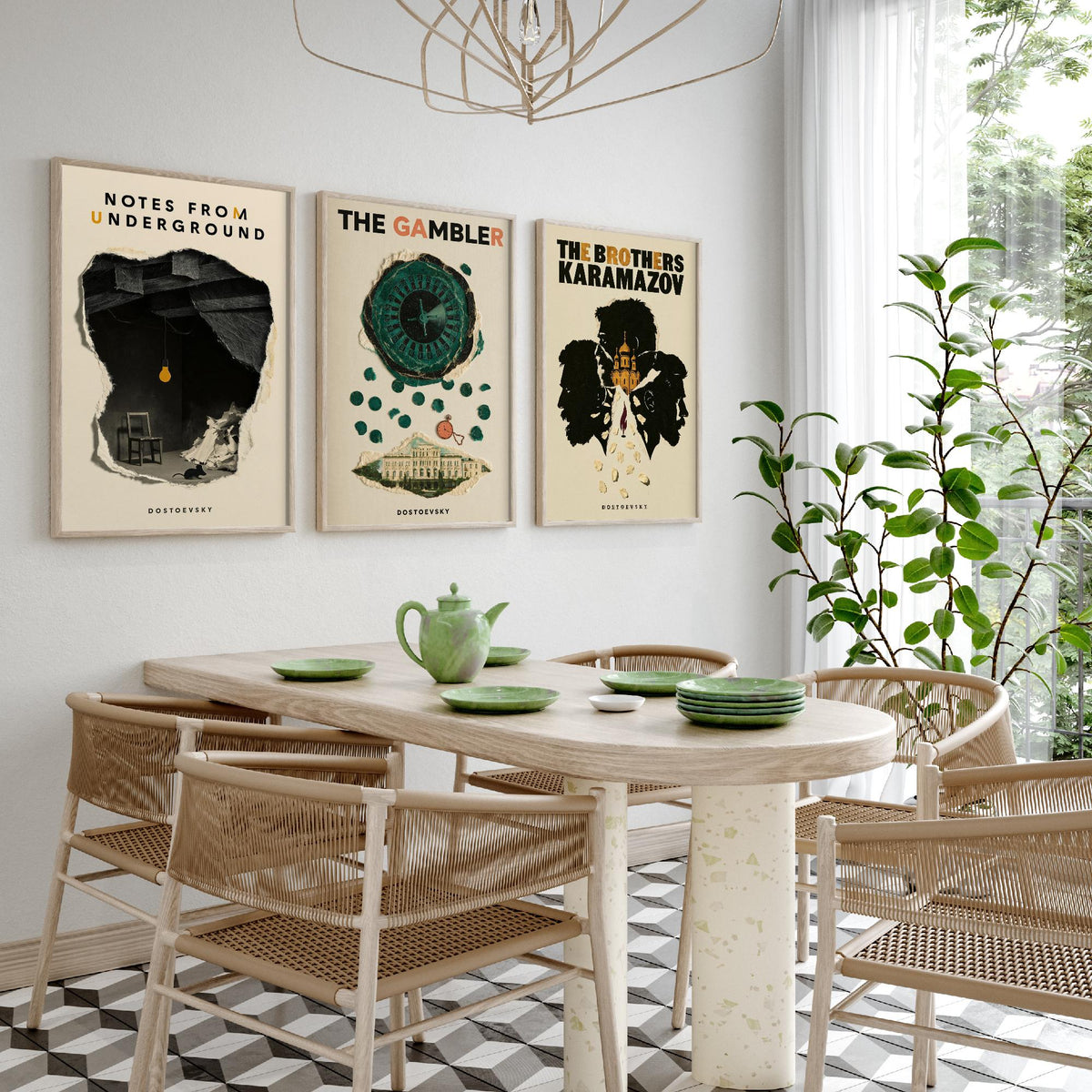Dostoevsky Book Cover Set of Three Prints - Notes from Underground, The Gambler, The Brothers Karamazov - Retro Collage Illustration Posters