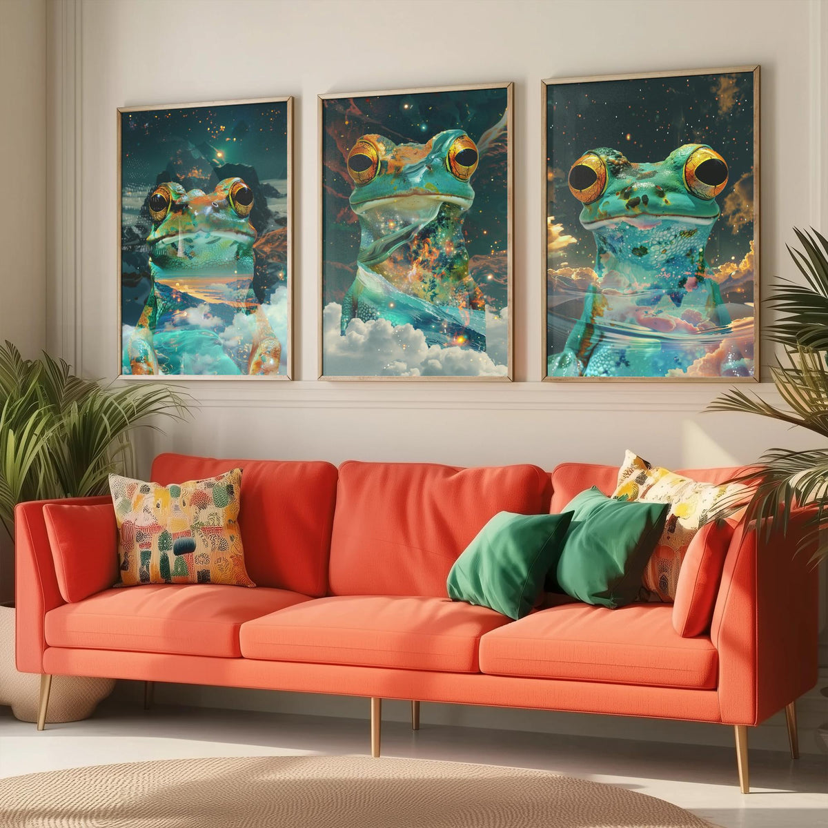 Frog Set of Three Art Prints - 3 Double Exposure Galaxy Posters - Surreal Cosmic Cloud Nature Wall Art Gift Painting Decor