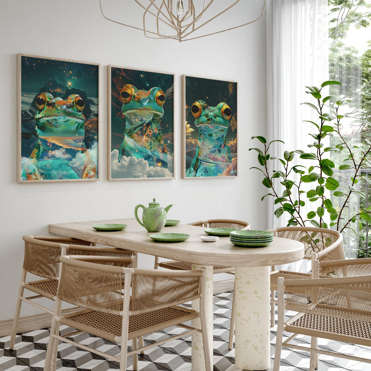 Frog Set of Three Art Prints - 3 Double Exposure Galaxy Posters - Surreal Cosmic Cloud Nature Wall Art Gift Painting Decor