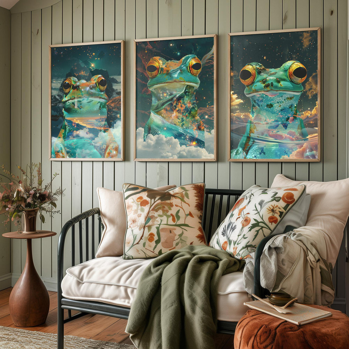 Frog Set of Three Art Prints - 3 Double Exposure Galaxy Posters - Surreal Cosmic Cloud Nature Wall Art Gift Painting Decor