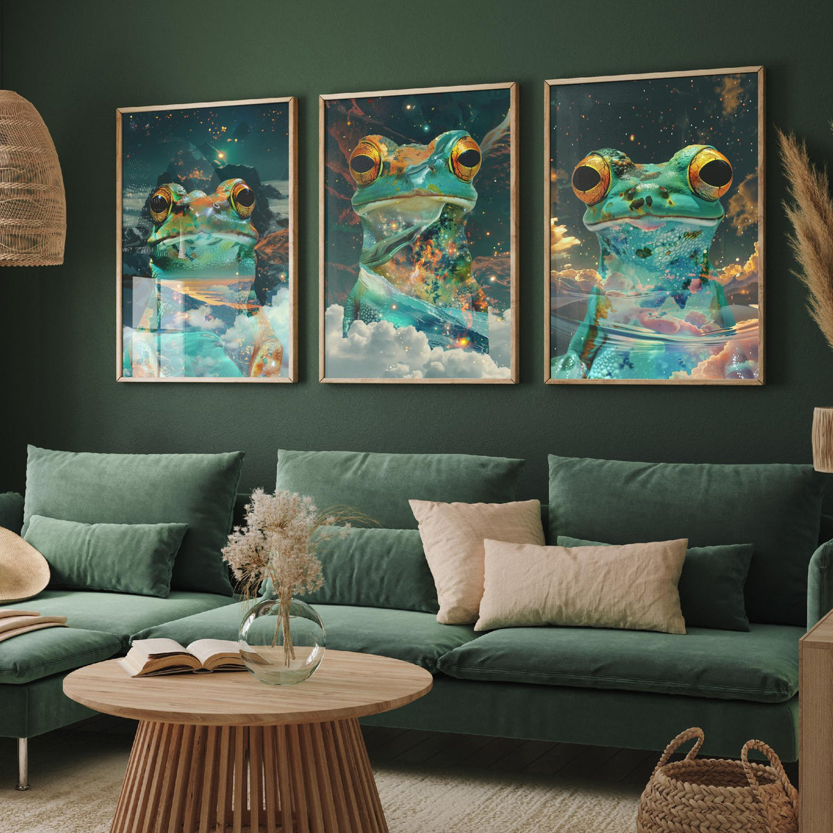 Frog Set of Three Art Prints - 3 Double Exposure Galaxy Posters - Surreal Cosmic Cloud Nature Wall Art Gift Painting Decor