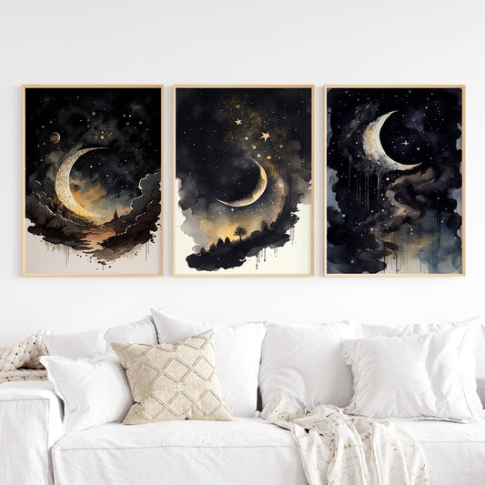 Dreamy Night Sky - Set of Three Moon Art Prints