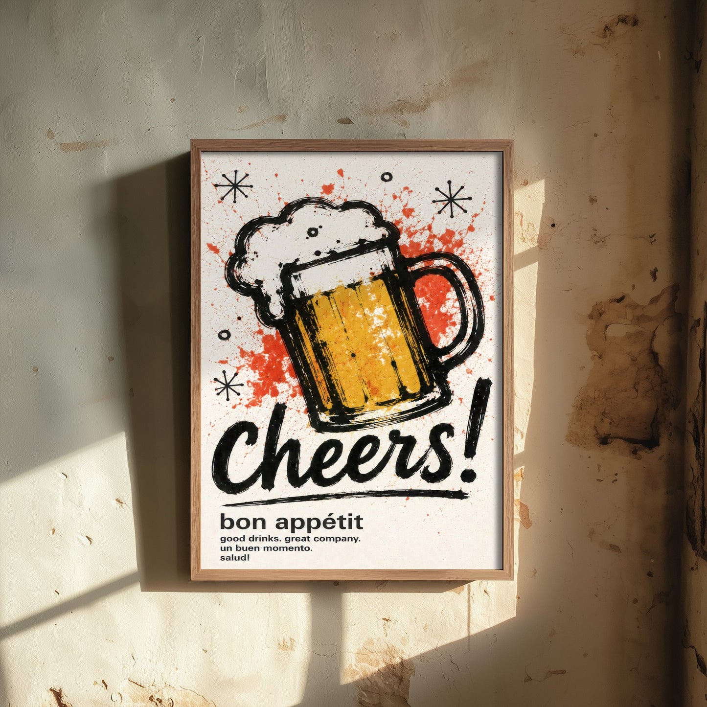 Beer Cheers Art Print - Ink Splatter Painting Poster - Bar Wall Art - Beer Lover Kitchen Decor 1/3