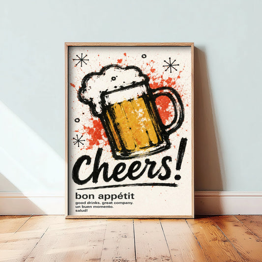 Beer Cheers Art Print - Ink Splatter Painting Poster - Bar Wall Art - Beer Lover Kitchen Decor 1/3