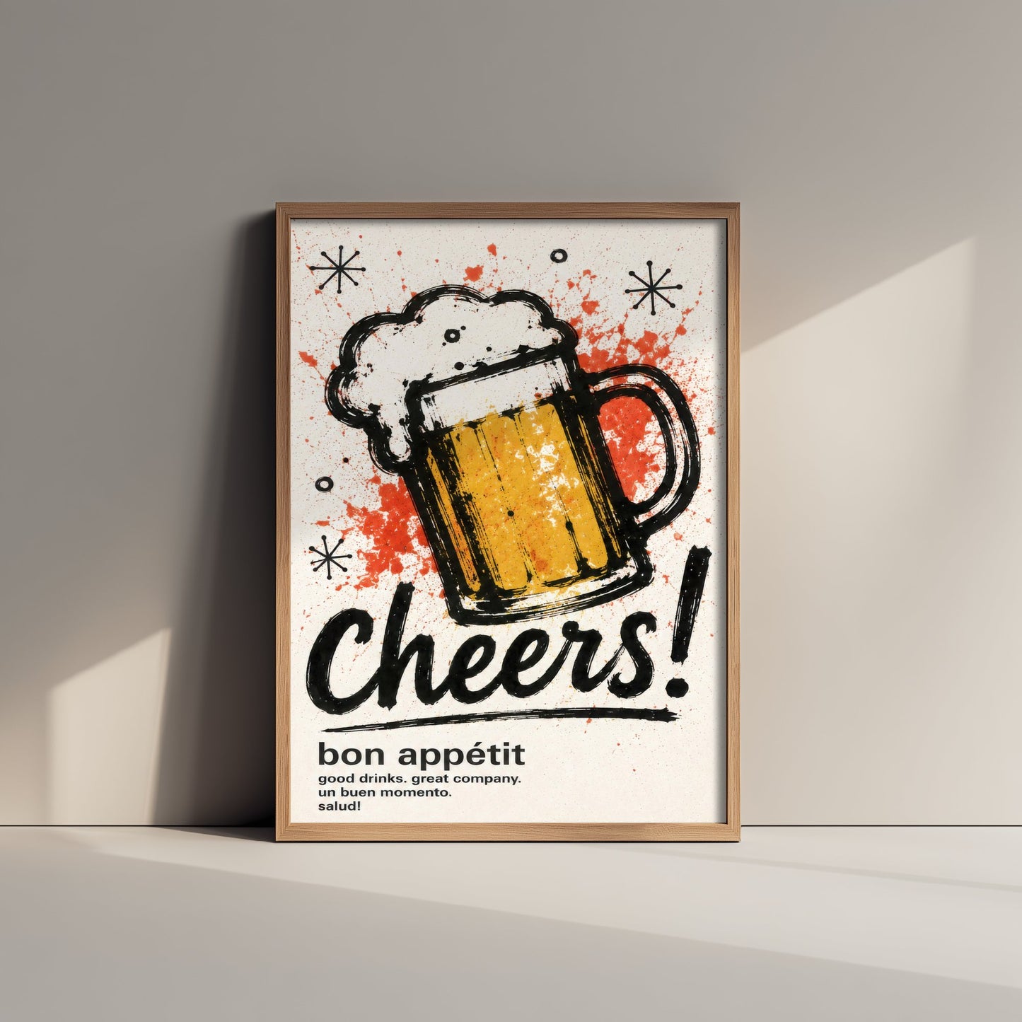 Beer Cheers Art Print - Ink Splatter Painting Poster - Bar Wall Art - Beer Lover Kitchen Decor 1/3