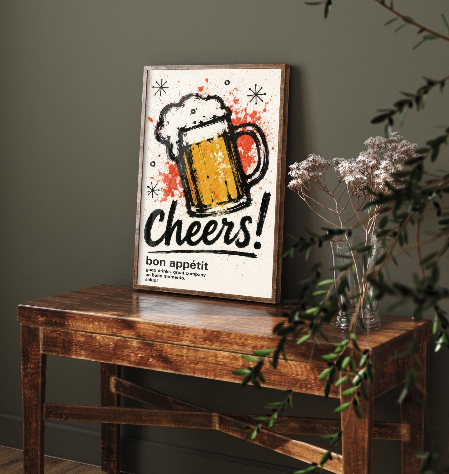 Beer Cheers Art Print - Ink Splatter Painting Poster - Bar Wall Art - Beer Lover Kitchen Decor 1/3