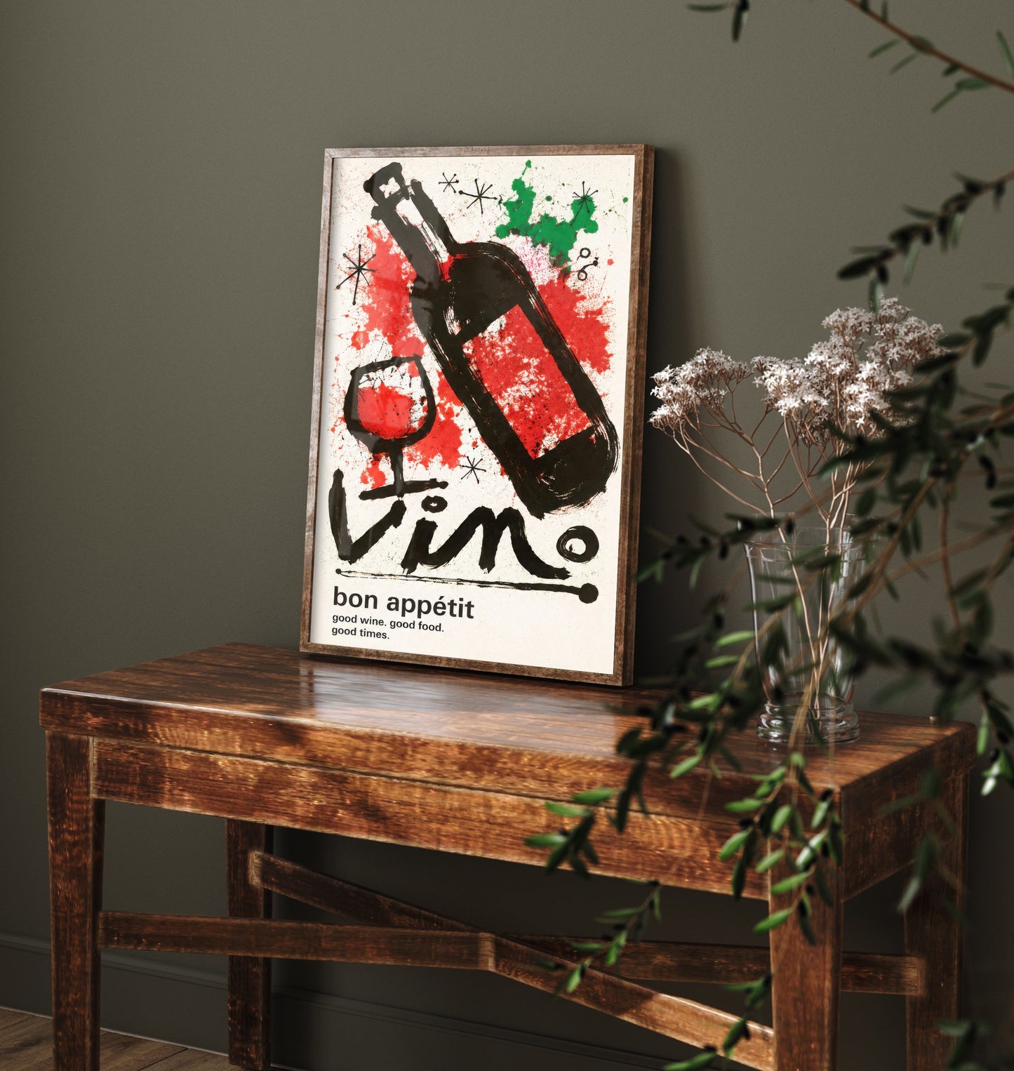 Wine Vino Art Print - Ink Splatter Painting Poster - Kitchen Wall Art - Wine Lover Bar Decor 2/3