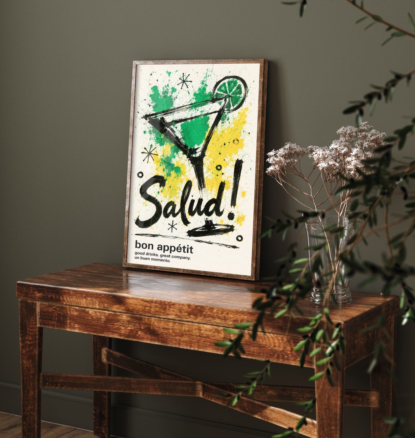 Cocktail Salud Art Print - Ink Splatter Painting Poster - Bar Wall Art - Cocktail Lover Kitchen Decor 3/3