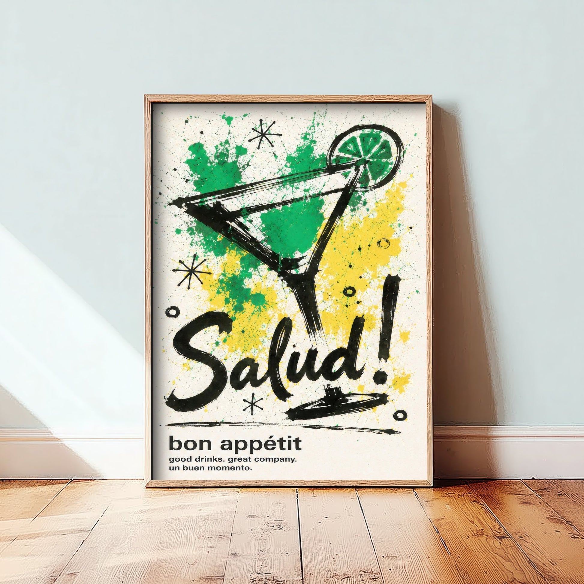 Cocktail Salud Art Print - Ink Splatter Painting Poster - Bar Wall Art - Cocktail Lover Kitchen Decor 3/3