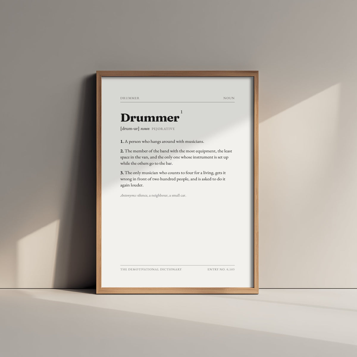 Drummer Demotivational Dictionary Art Print - Funny Word Definition Poster - Music Typography Entry 0,103