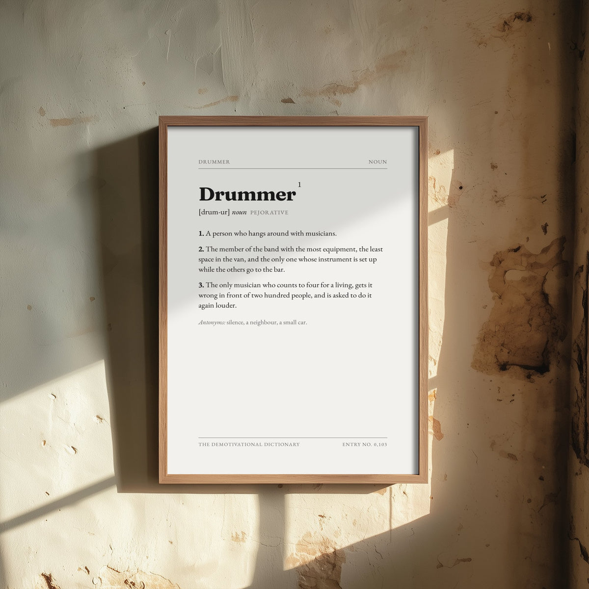 Drummer Demotivational Dictionary Art Print - Funny Word Definition Poster - Music Typography Entry 0,103