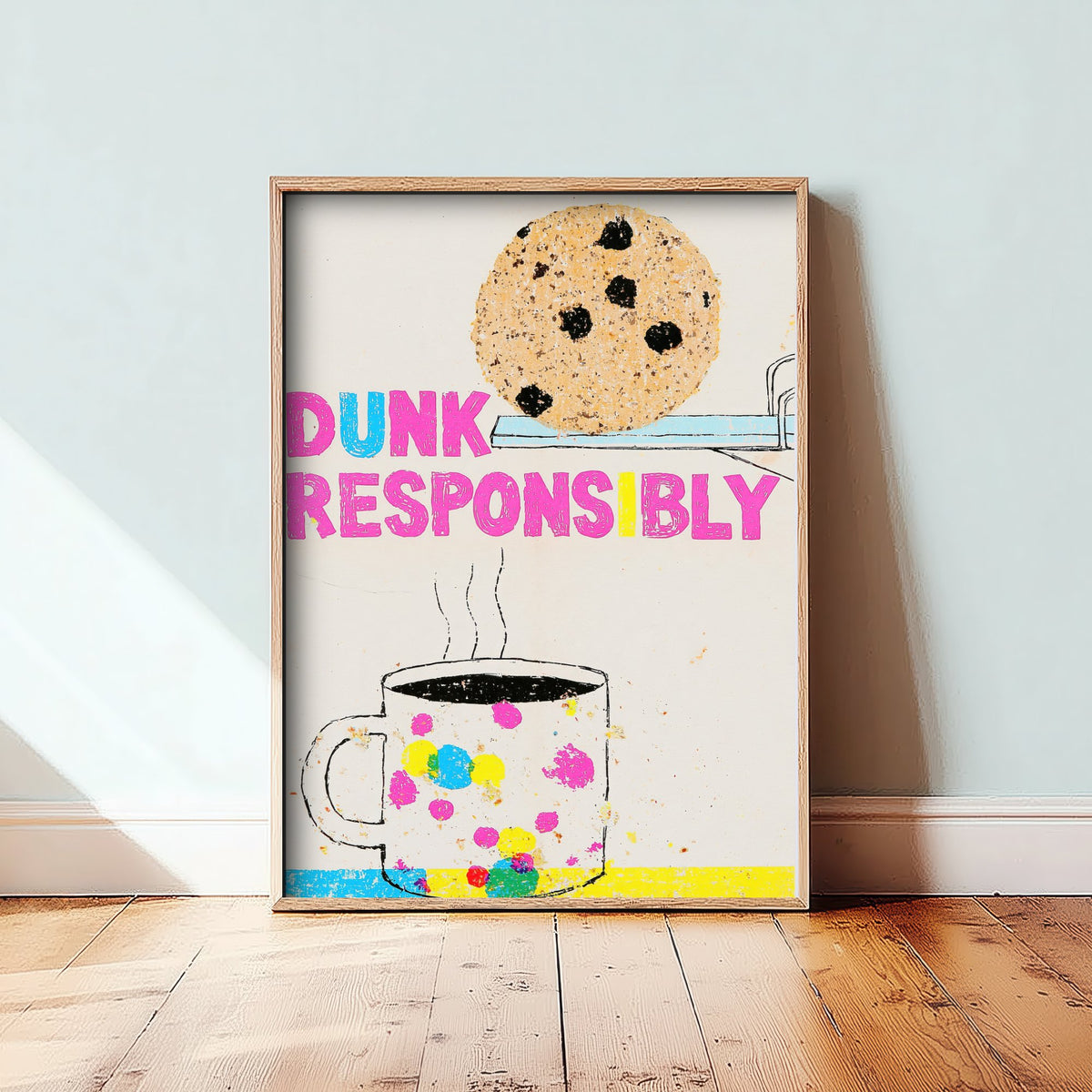 Dunk Responsibly Art Print - Biscuit on a Diving Board Poster - Funny Tea and Coffee Illustration