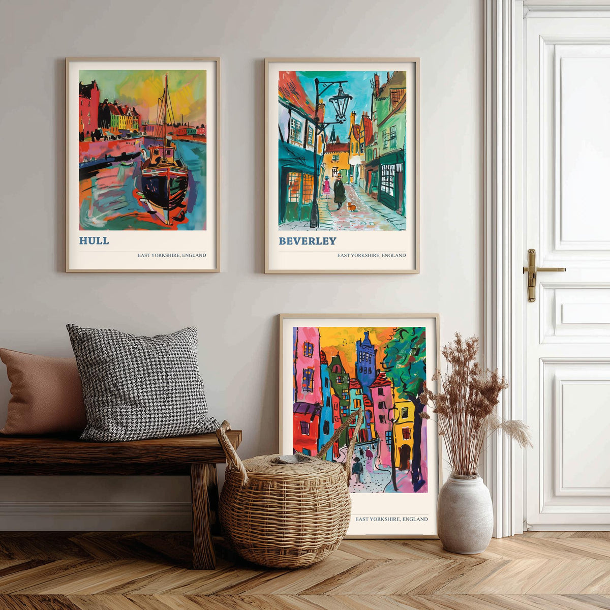 East Yorkshire England Set of Three Prints | Hull Beverley York | Vibrant Fauvist Travel City Wall Art Poster Painting