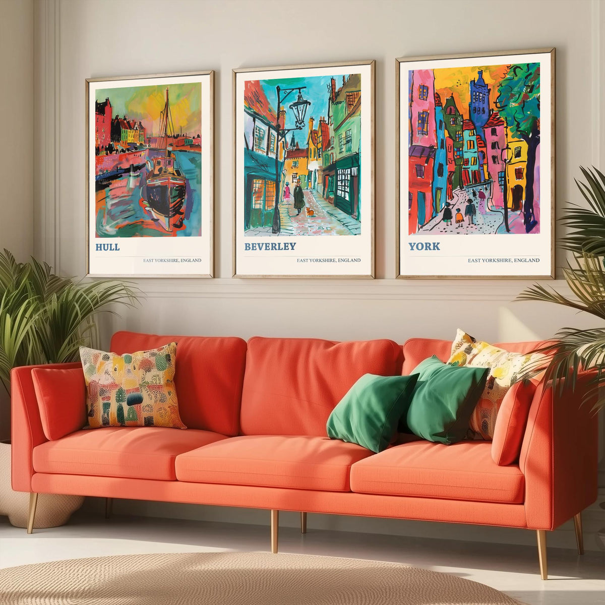 East Yorkshire England Set of Three Prints | Hull Beverley York | Vibrant Fauvist Travel City Wall Art Poster Painting