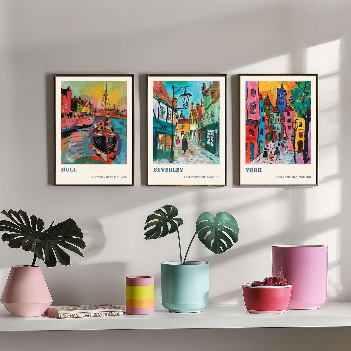 East Yorkshire England Set of Three Prints | Hull Beverley York | Vibrant Fauvist Travel City Wall Art Poster Painting