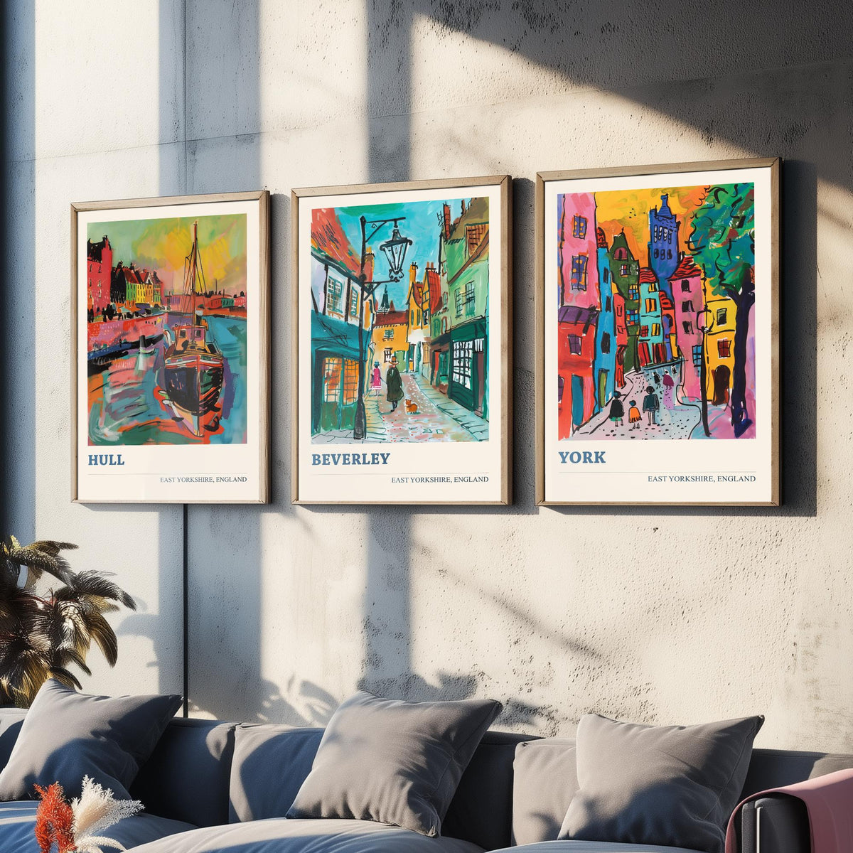 East Yorkshire England Set of Three Prints | Hull Beverley York | Vibrant Fauvist Travel City Wall Art Poster Painting