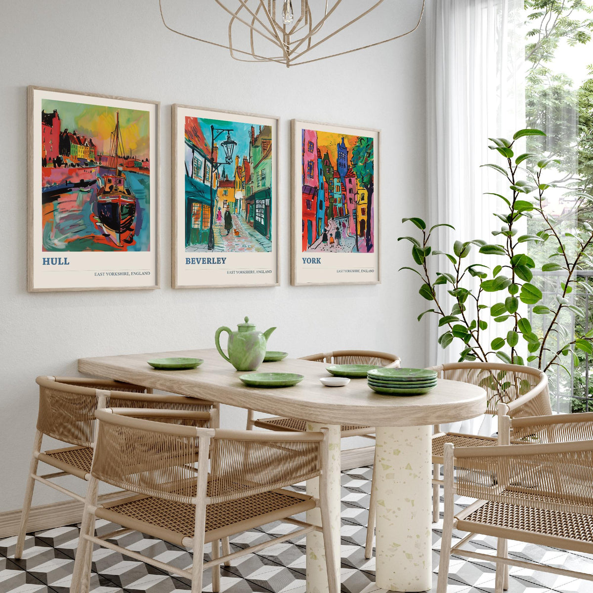 East Yorkshire England Set of Three Prints | Hull Beverley York | Vibrant Fauvist Travel City Wall Art Poster Painting