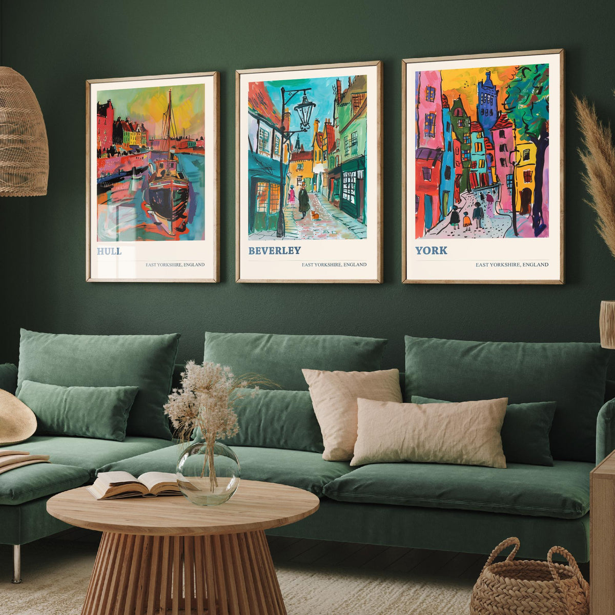 East Yorkshire England Set of Three Prints | Hull Beverley York | Vibrant Fauvist Travel City Wall Art Poster Painting