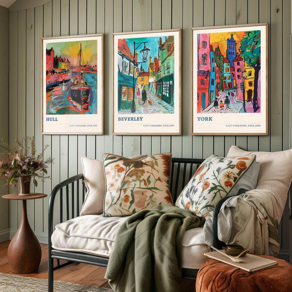 East Yorkshire England Set of Three Prints | Hull Beverley York | Vibrant Fauvist Travel City Wall Art Poster Painting