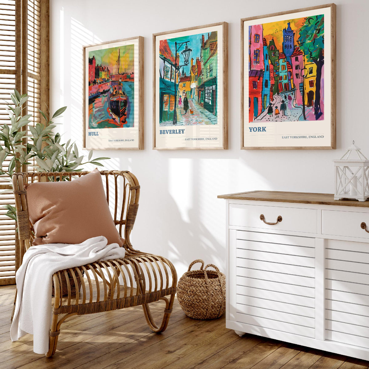 East Yorkshire England Set of Three Prints | Hull Beverley York | Vibrant Fauvist Travel City Wall Art Poster Painting