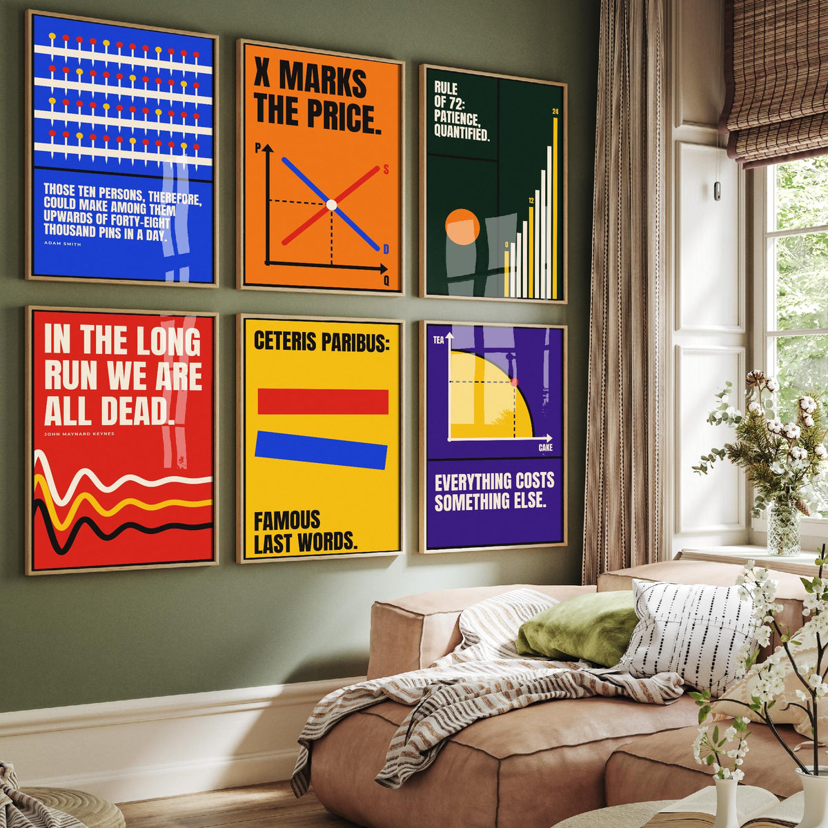 Set of Six Economics Quote Art Prints - 6 Bauhaus Economist Posters - Minimalist Science Illustration - Supply and Demand