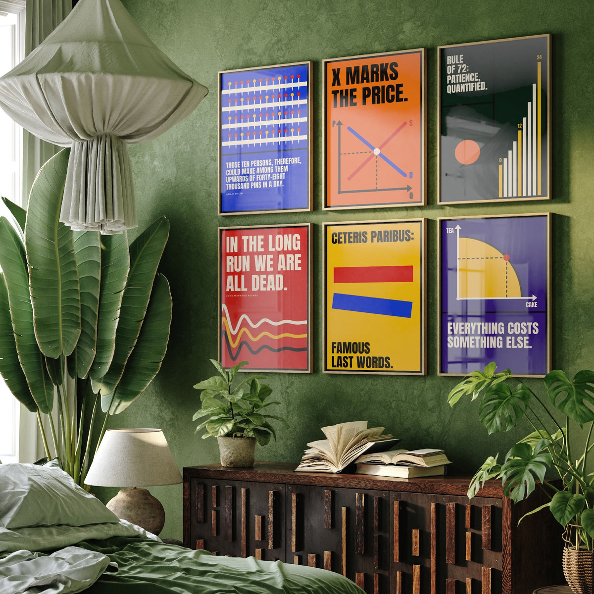 Set of Six Economics Quote Art Prints - 6 Bauhaus Economist Posters - Minimalist Science Illustration - Supply and Demand