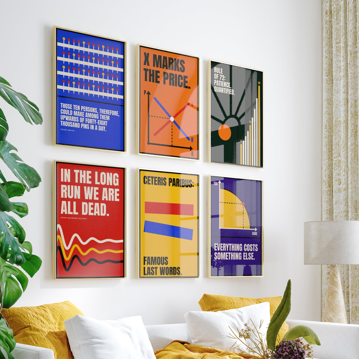 Set of Six Economics Quote Art Prints - 6 Bauhaus Economist Posters - Minimalist Science Illustration - Supply and Demand