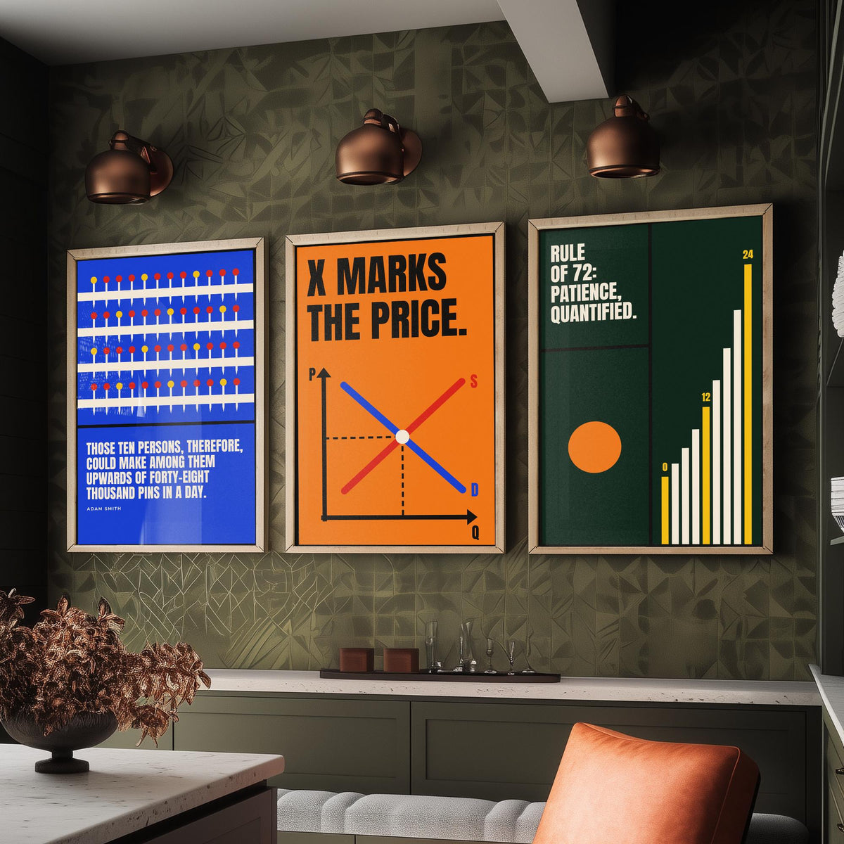 Economics Quotes Set of Three Art Prints - 3 Bauhaus Economist Posters - Minimalist Science Wall Art Illustration V1