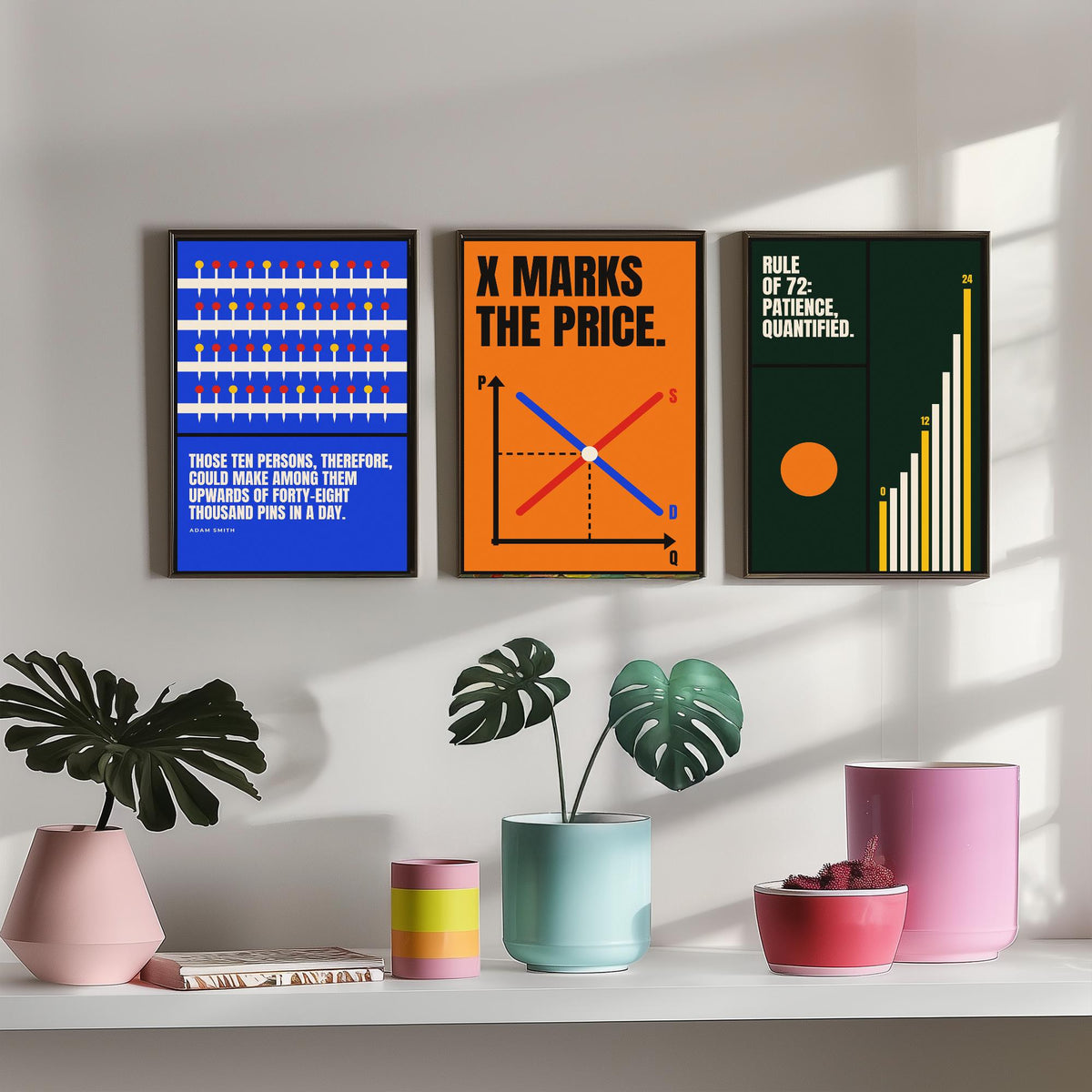 Economics Quotes Set of Three Art Prints - 3 Bauhaus Economist Posters - Minimalist Science Wall Art Illustration V1