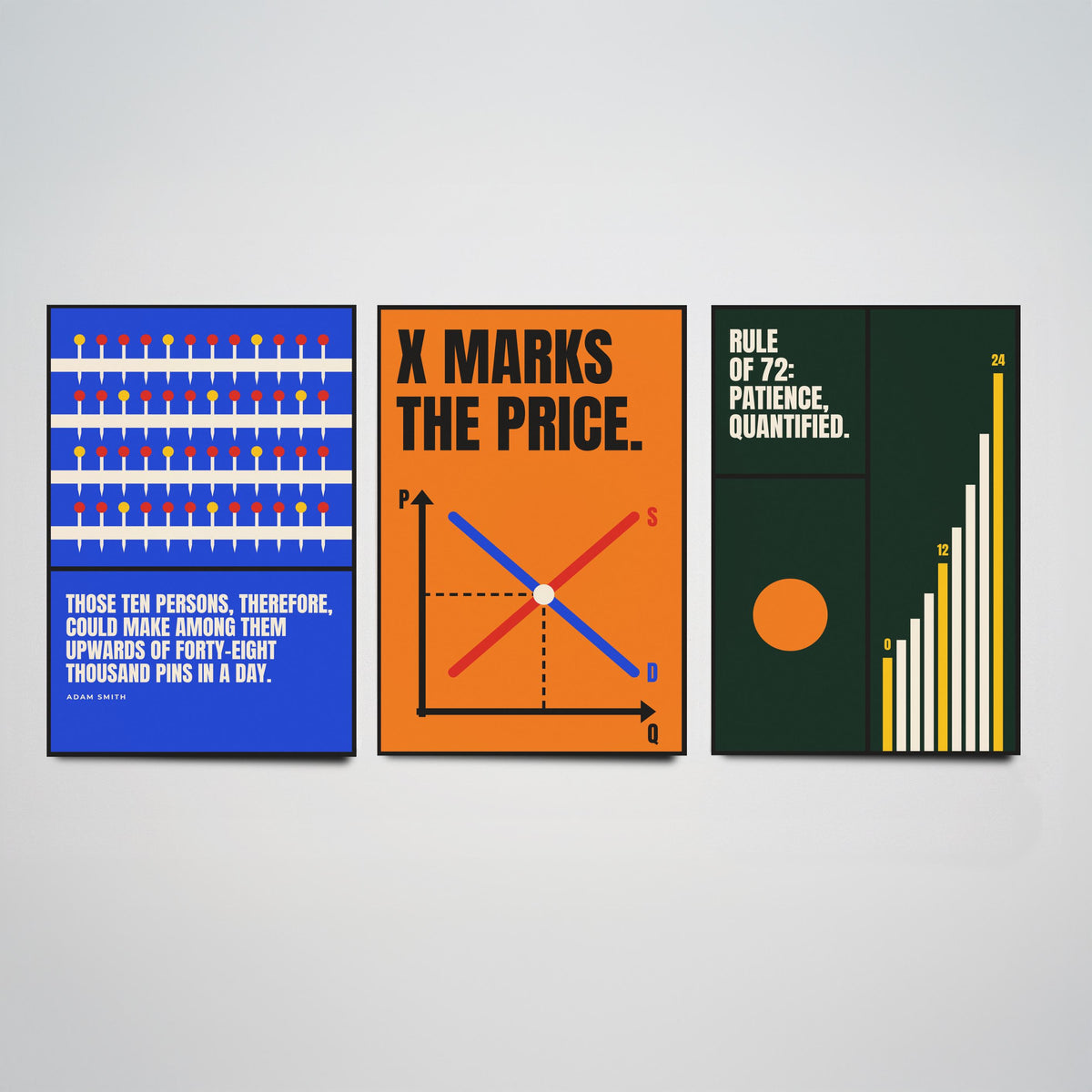 Economics Quotes Set of Three Art Prints - 3 Bauhaus Economist Posters - Minimalist Science Wall Art Illustration V1