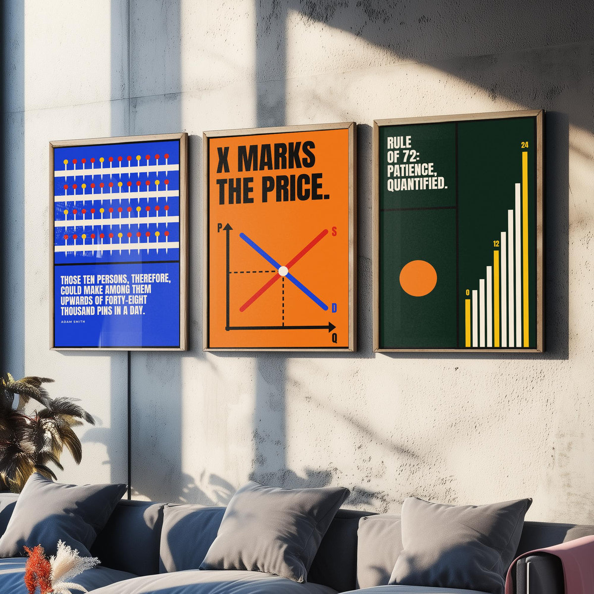 Economics Quotes Set of Three Art Prints - 3 Bauhaus Economist Posters - Minimalist Science Wall Art Illustration V1
