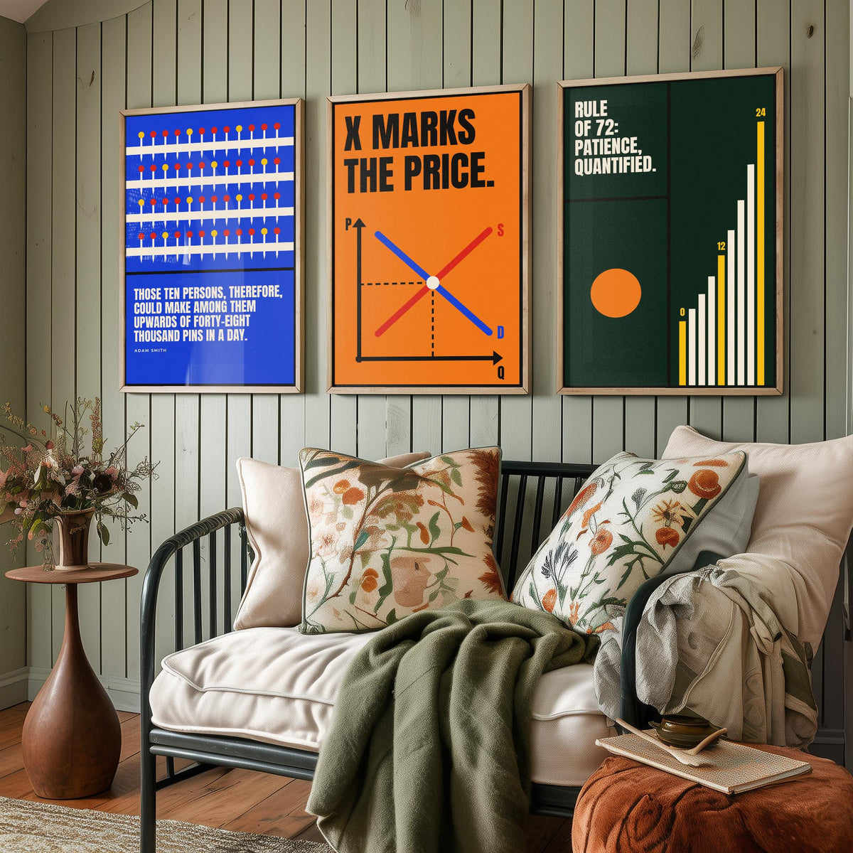 Economics Quotes Set of Three Art Prints - 3 Bauhaus Economist Posters - Minimalist Science Wall Art Illustration V1