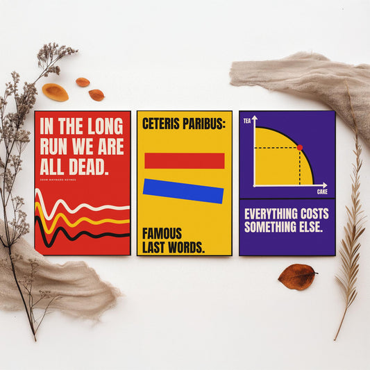 Economics Quotes Set of Three Art Prints - 3 Retro Bauhaus Economist Posters - Minimalist Science Wall Art Illustration V2
