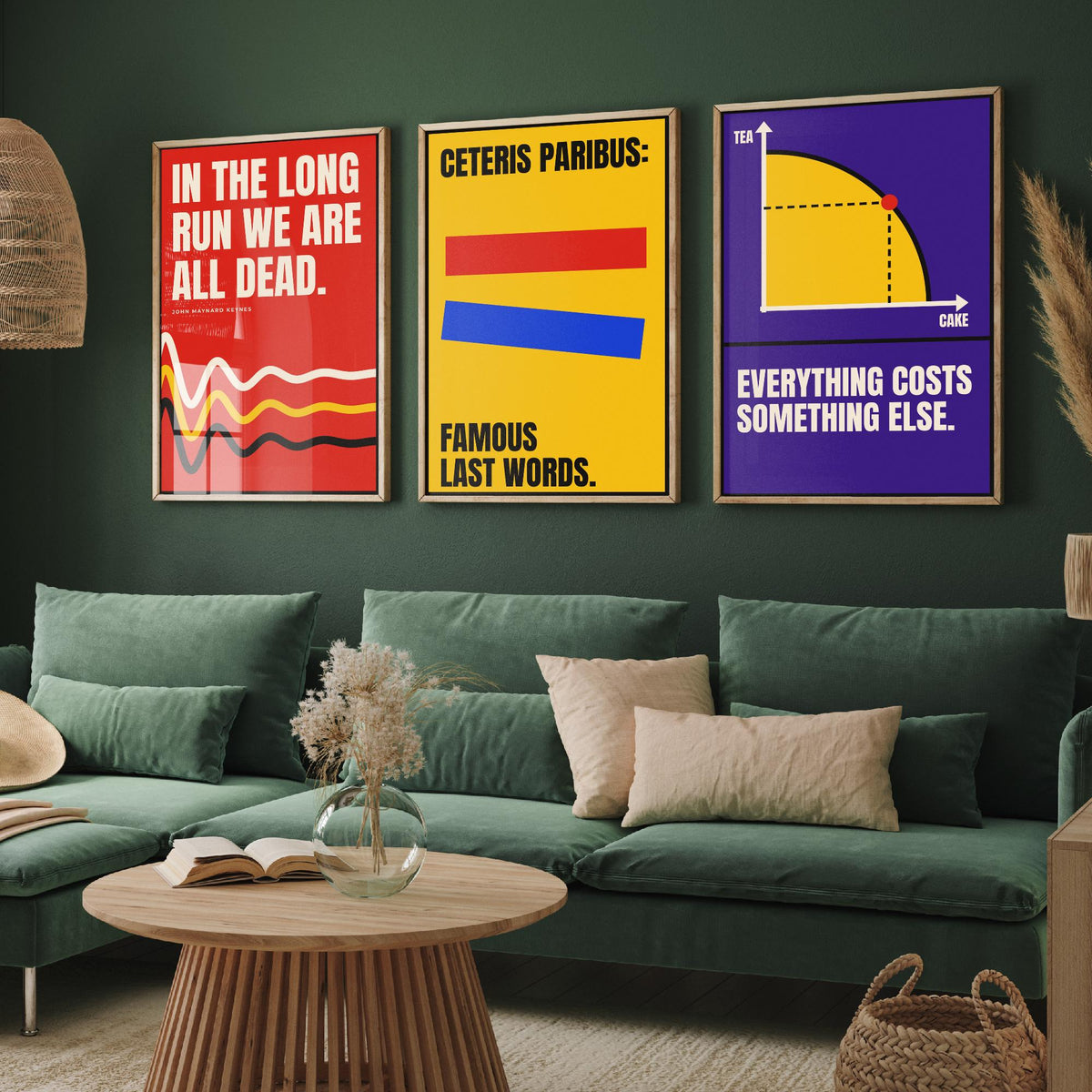 Economics Quotes Set of Three Art Prints - 3 Retro Bauhaus Economist Posters - Minimalist Science Wall Art Illustration V2