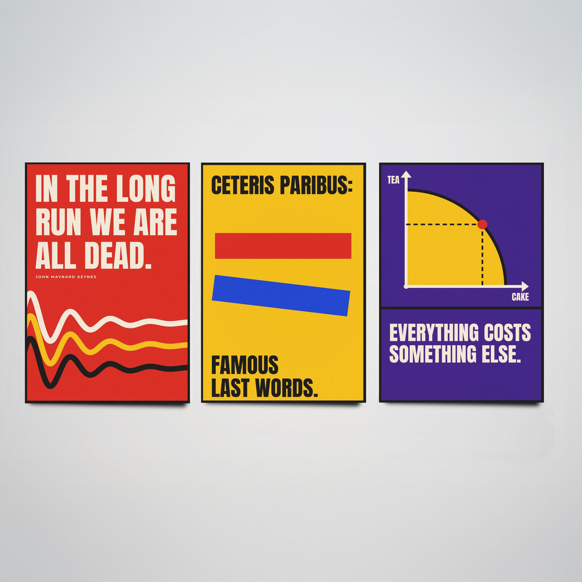 Economics Quotes Set of Three Art Prints - 3 Retro Bauhaus Economist Posters - Minimalist Science Wall Art Illustration V2