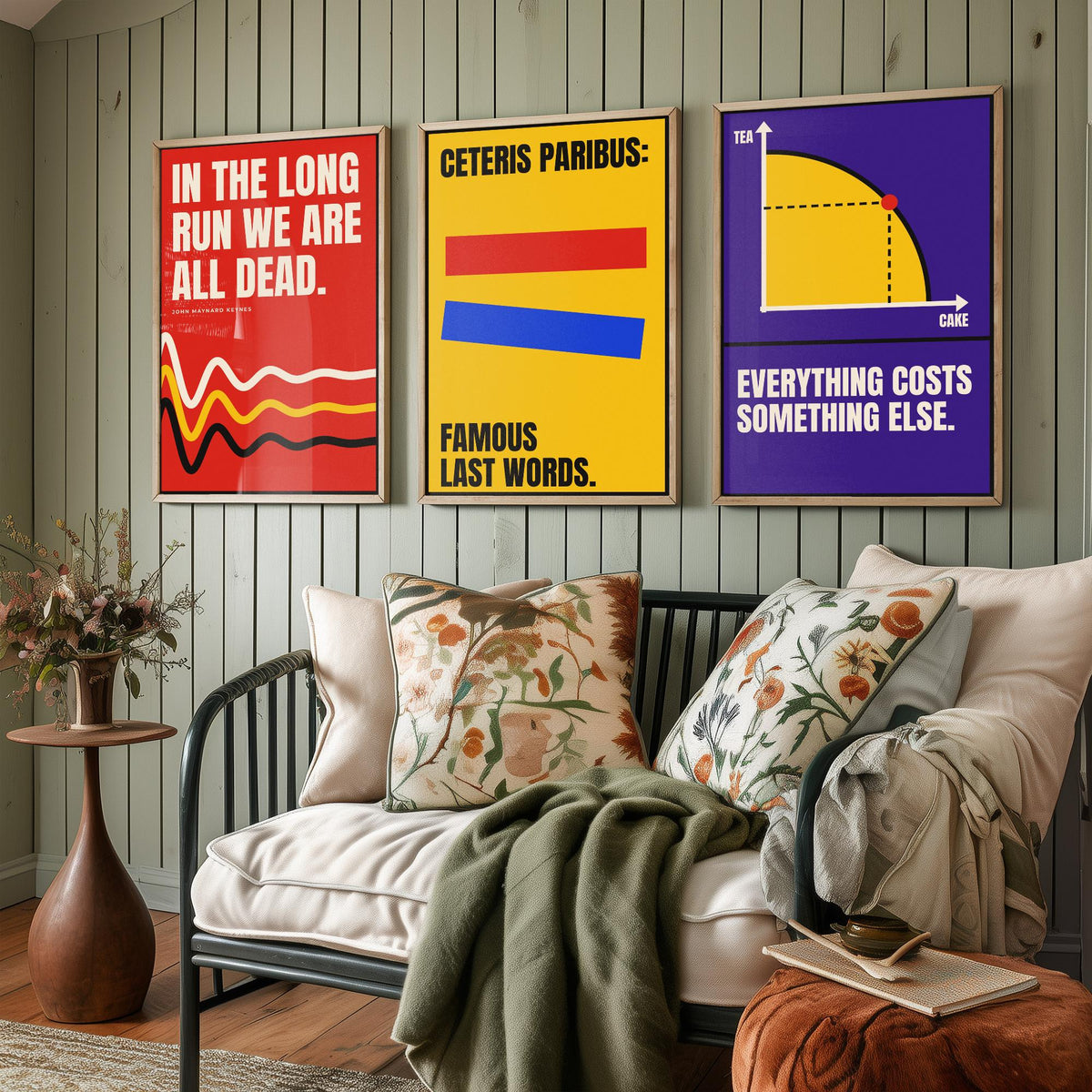 Economics Quotes Set of Three Art Prints - 3 Retro Bauhaus Economist Posters - Minimalist Science Wall Art Illustration V2