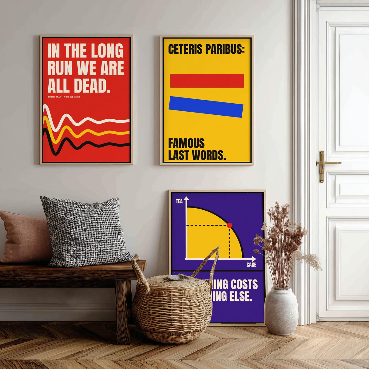 Economics Quotes Set of Three Art Prints - 3 Retro Bauhaus Economist Posters - Minimalist Science Wall Art Illustration V2