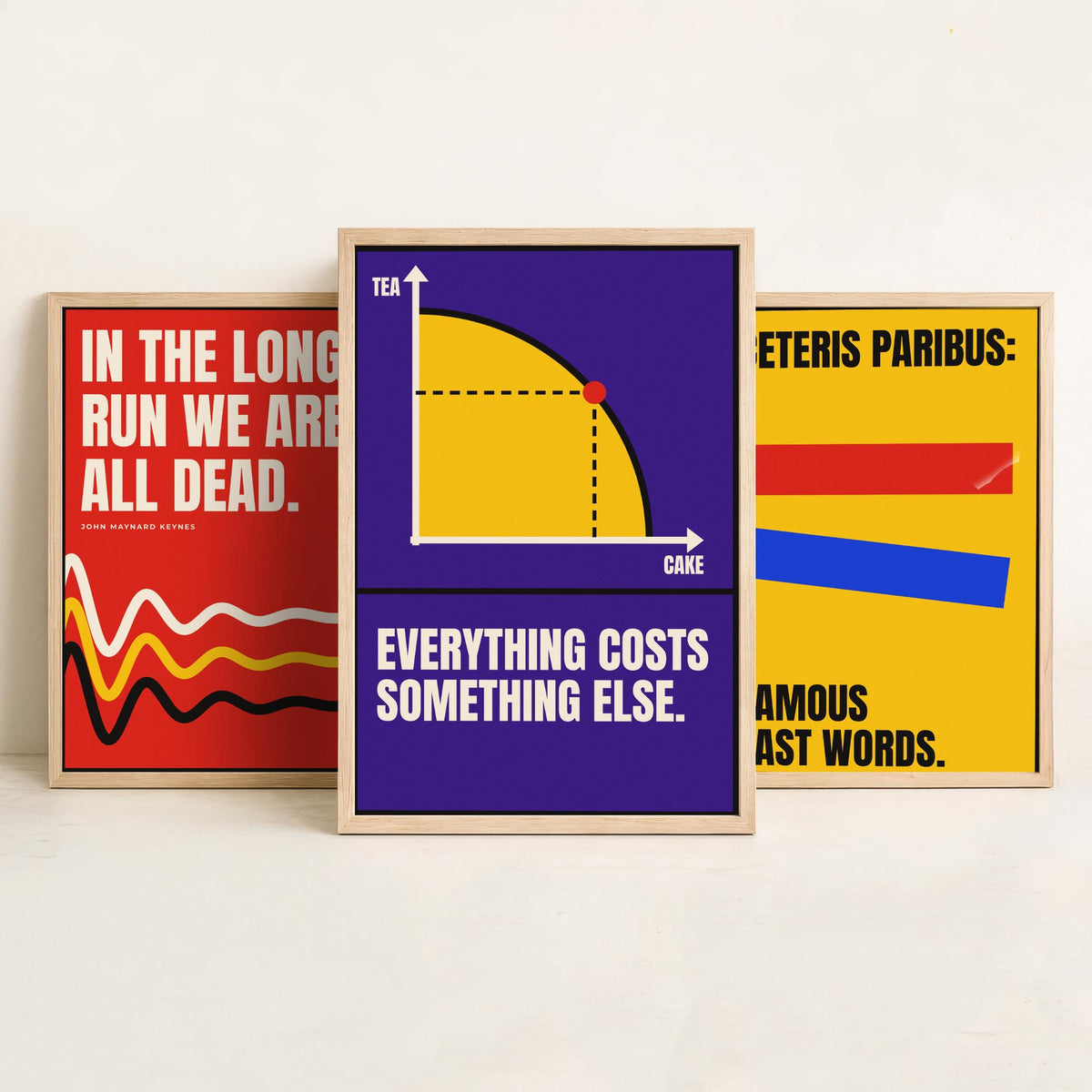 Economics Quotes Set of Three Art Prints - 3 Retro Bauhaus Economist Posters - Minimalist Science Wall Art Illustration V2