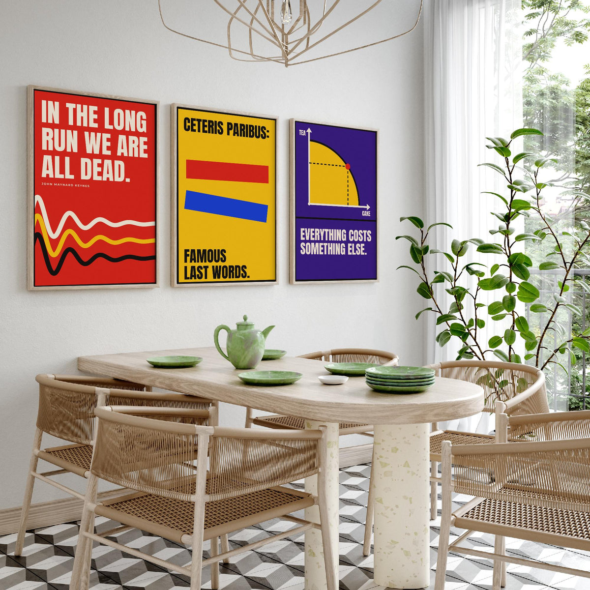 Economics Quotes Set of Three Art Prints - 3 Retro Bauhaus Economist Posters - Minimalist Science Wall Art Illustration V2