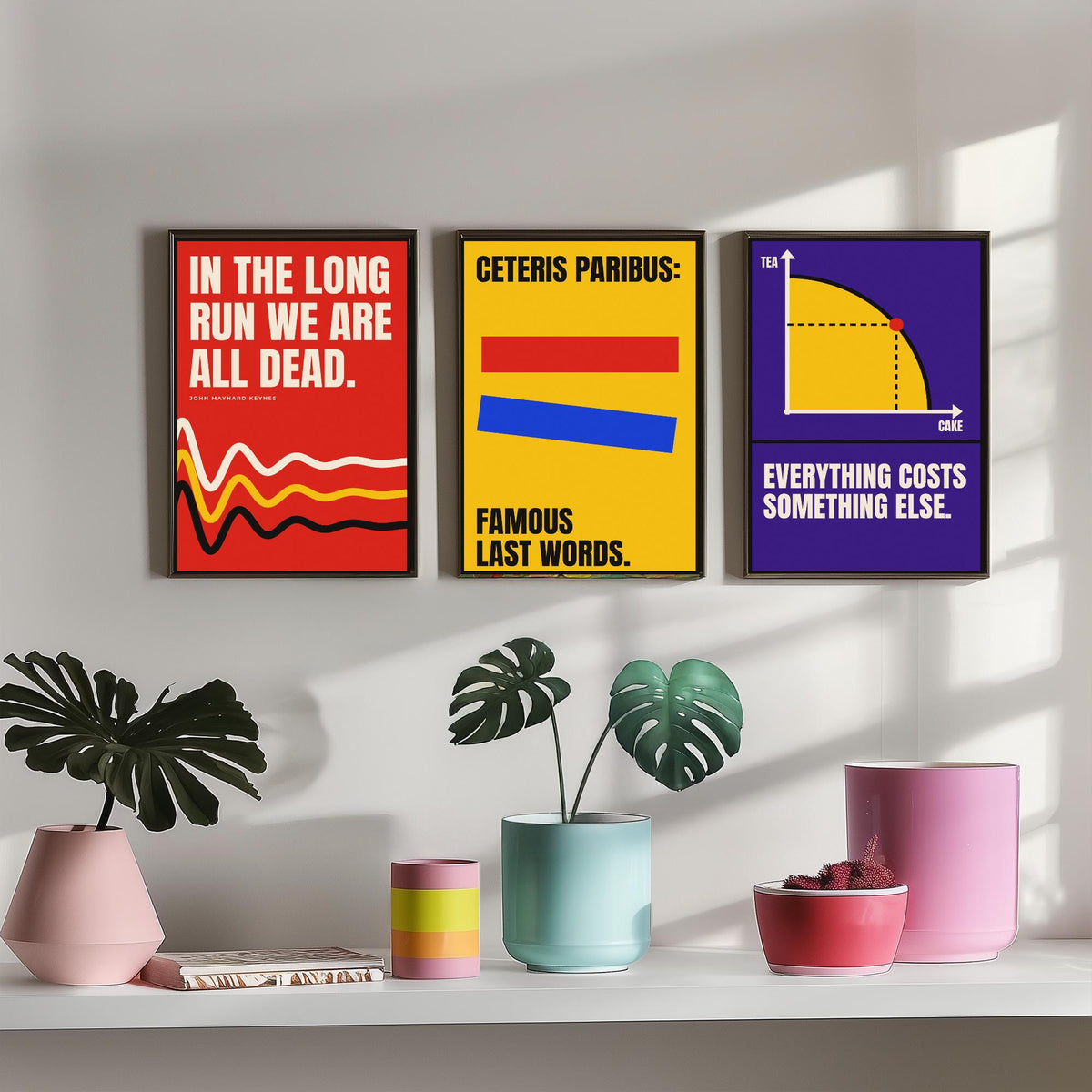 Economics Quotes Set of Three Art Prints - 3 Retro Bauhaus Economist Posters - Minimalist Science Wall Art Illustration V2