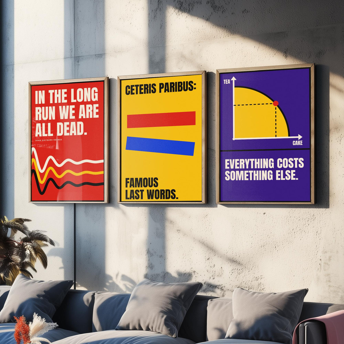 Economics Quotes Set of Three Art Prints - 3 Retro Bauhaus Economist Posters - Minimalist Science Wall Art Illustration V2