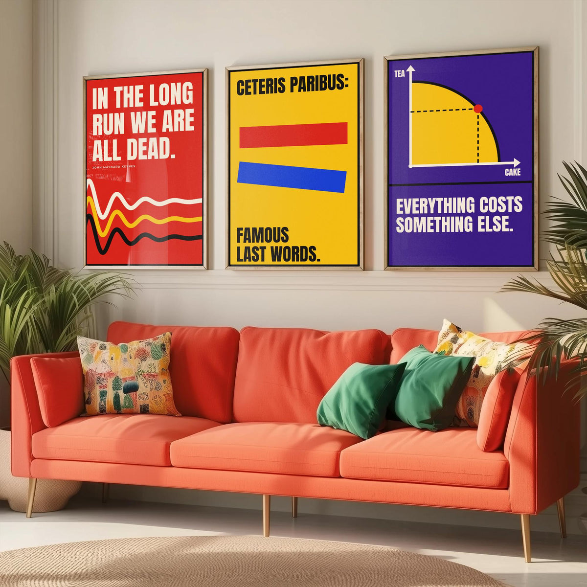 Economics Quotes Set of Three Art Prints - 3 Retro Bauhaus Economist Posters - Minimalist Science Wall Art Illustration V2