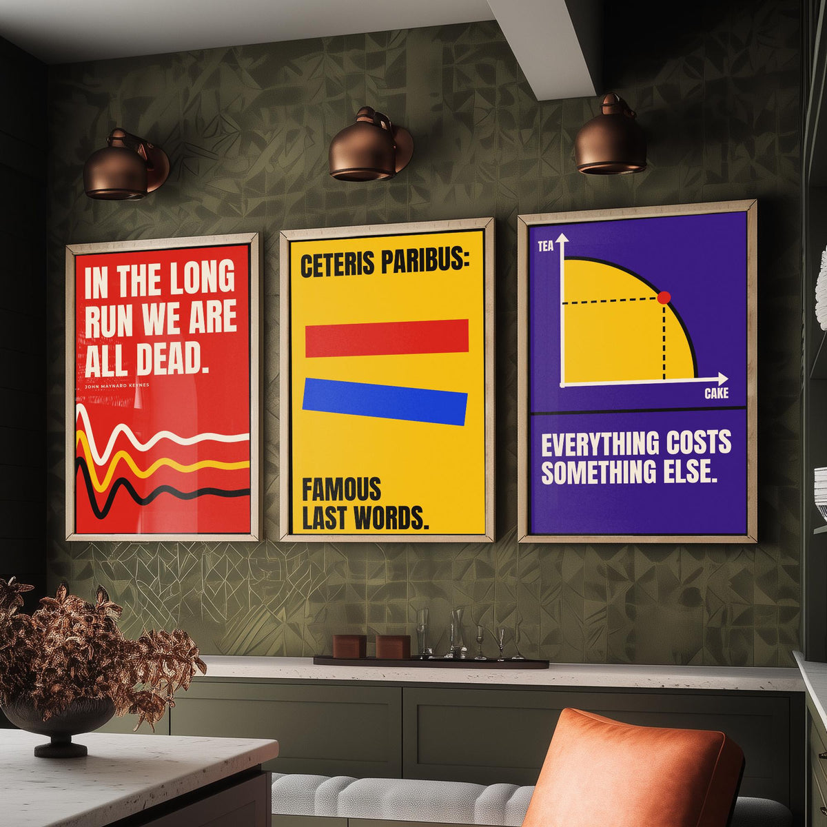 Economics Quotes Set of Three Art Prints - 3 Retro Bauhaus Economist Posters - Minimalist Science Wall Art Illustration V2