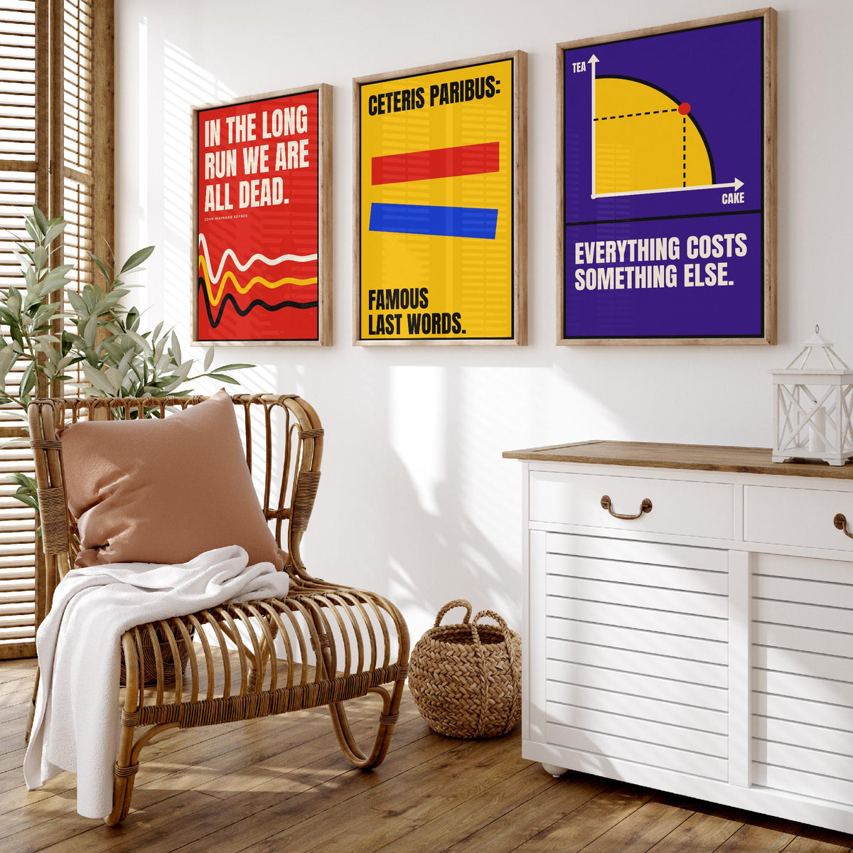 Economics Quotes Set of Three Art Prints - 3 Retro Bauhaus Economist Posters - Minimalist Science Wall Art Illustration V2