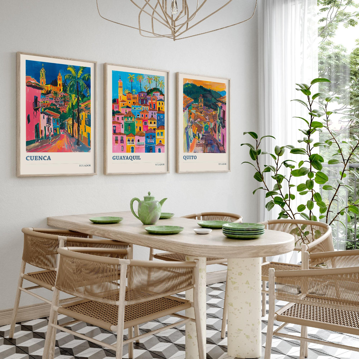 Ecuador Set of Three Prints | Cuenca Guayaquil Quito | Vibrant Fauvist City Travel Wall Art Poster Painting