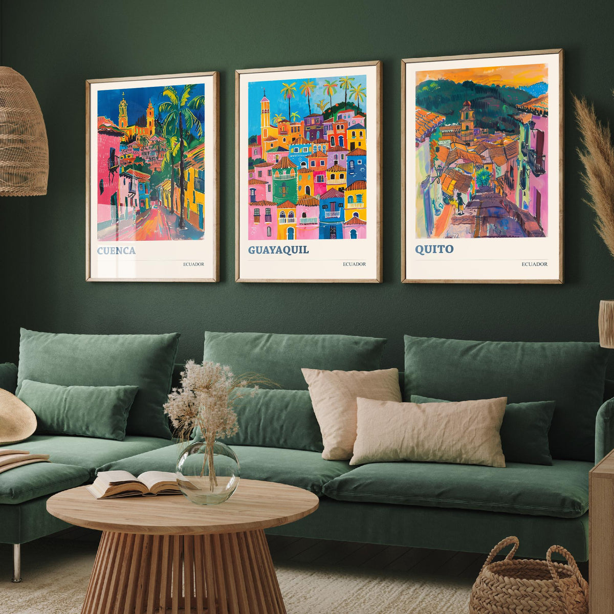 Ecuador Set of Three Prints | Cuenca Guayaquil Quito | Vibrant Fauvist City Travel Wall Art Poster Painting