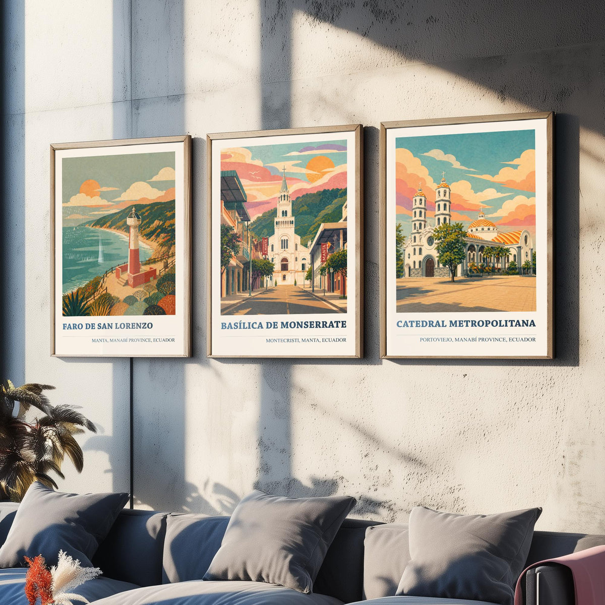 Ecuador Manabi Set of Three Prints | Manta Montecristi Portoviejo | Vintage Coast Travel Wall Art Poster Illustration